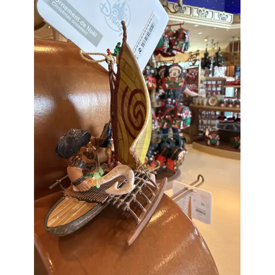 Disney Figurine of Vaiana and Maui on Their Traditional Canoe