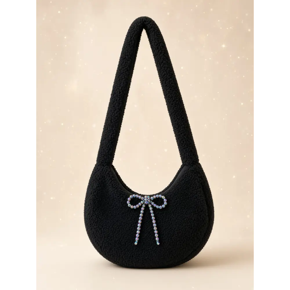 Disney Mickey Mouse Black Bouclé-Effect Crossbody Bag – Iridescent Beads