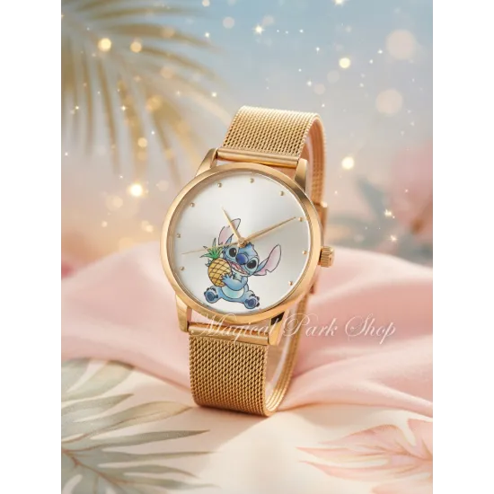 Golden Stitch watch with pineapple – Disney Lilo & Stitch mesh bracelet watch