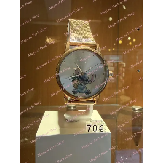 Goldene Stitch-Uhr mit Ananas – Disney Lilo & Stitch Uhr mit Mesh-Armband