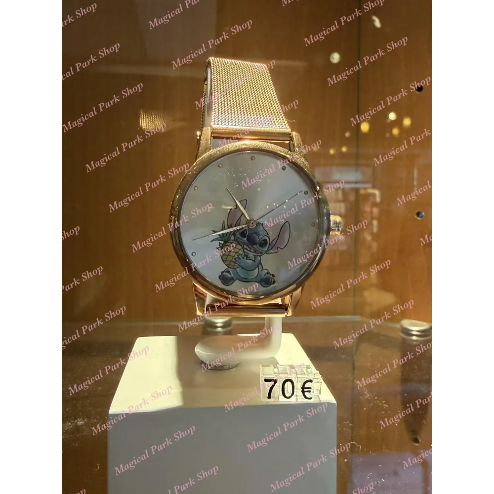 Goldene Stitch-Uhr mit Ananas – Disney Lilo & Stitch Uhr mit Mesh-Armband
