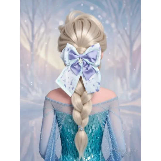 Elastic Hair Bow Elsa "Frozen Queen" Silver Snowflake World of frozen