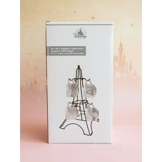 Set mit 4 Tassen Disneyland Paris mit Ständer Turm Eiffel – Disney-Kaffeeservice