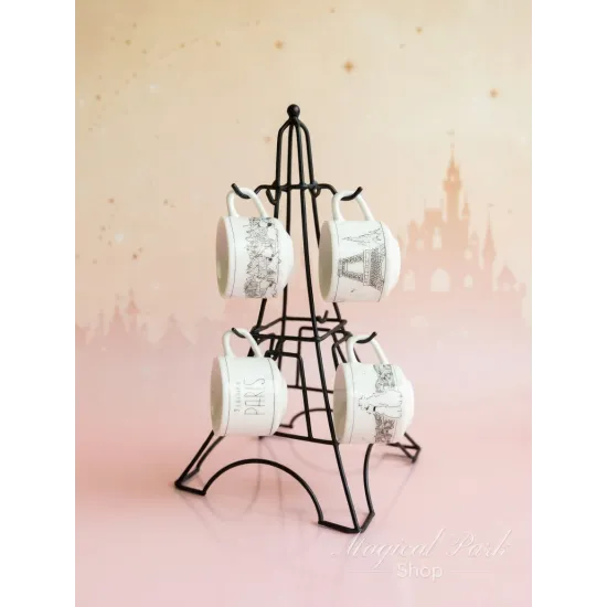 Set of 4 Disneyland Paris coffee cups with Eiffel Tower stand – Disney Coffee Set