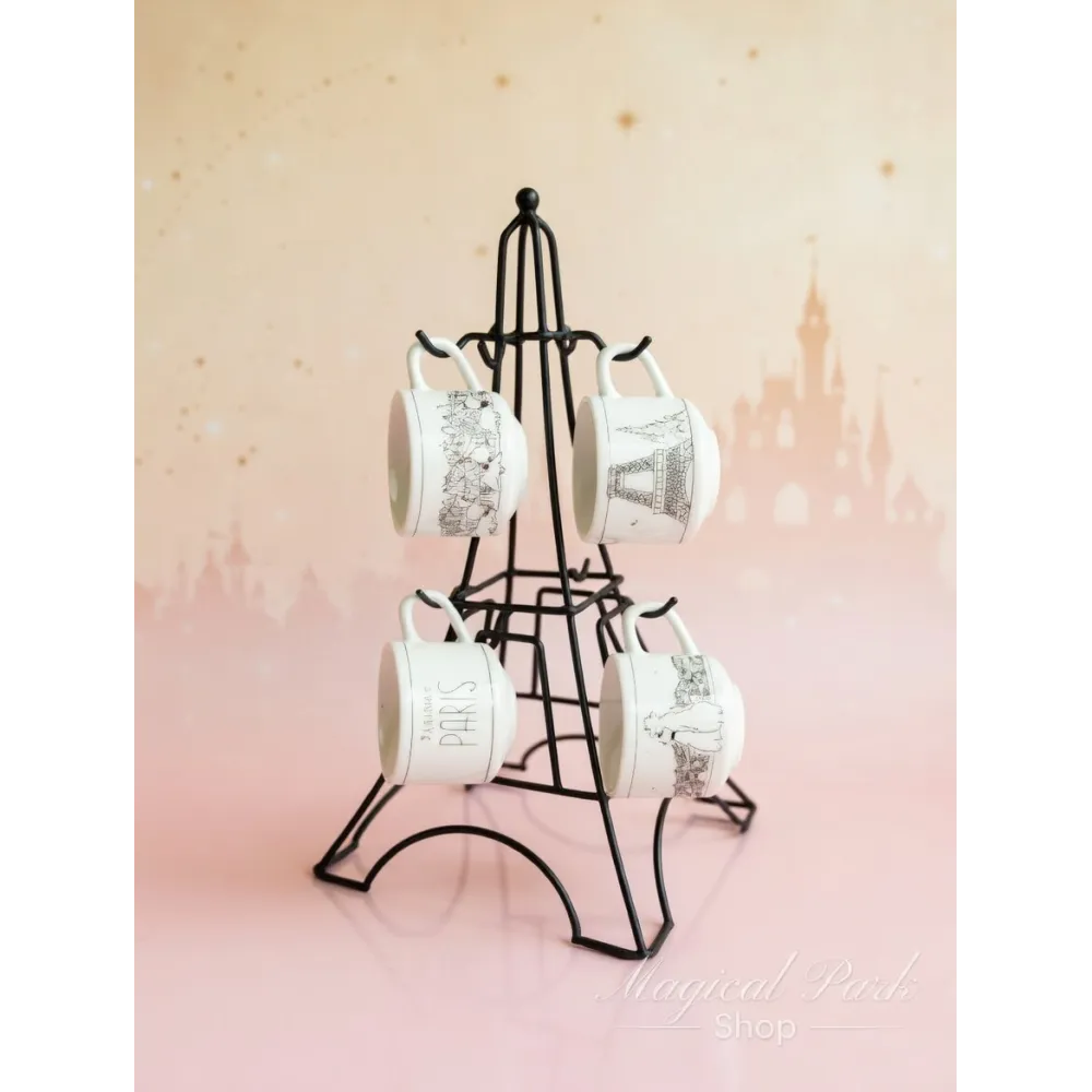 Juego de 4 tazas Disneyland Paris con soporte Torre Eiffel – Servicio de café Disney