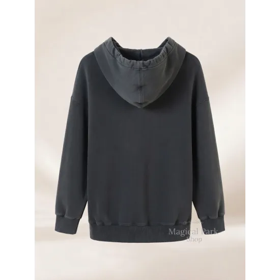 Stonewashed Black Disneyland Paris Hooded Vest – Minimalist Zip-Up Sweatshirt Mickey