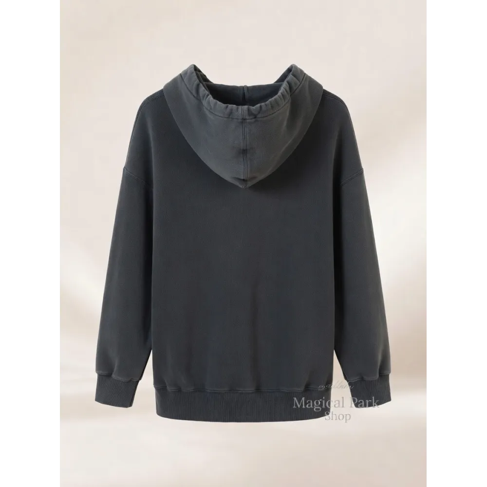 Stonewashed Black Disneyland Paris Hooded Vest – Minimalist Zip-Up Sweatshirt Mickey