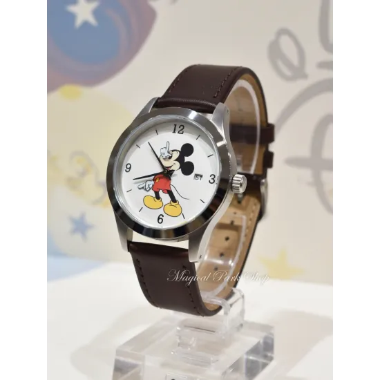 Klassische Disney Mickey-Uhr – Schwarzes Lederarmband
