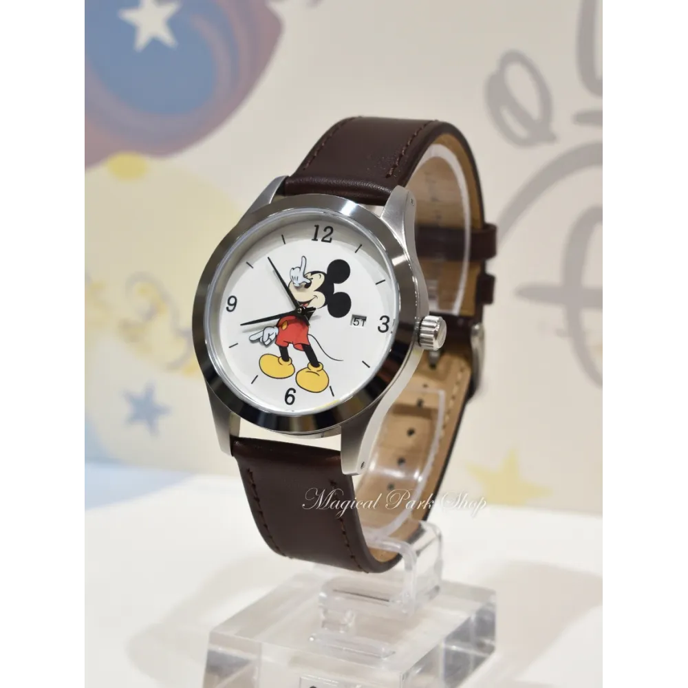 Klassische Disney Mickey-Uhr – Schwarzes Lederarmband