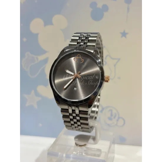Moderne Disney Mickey Uhr – Elegantes schwarzes Edelstahlarmband Disneyland Paris